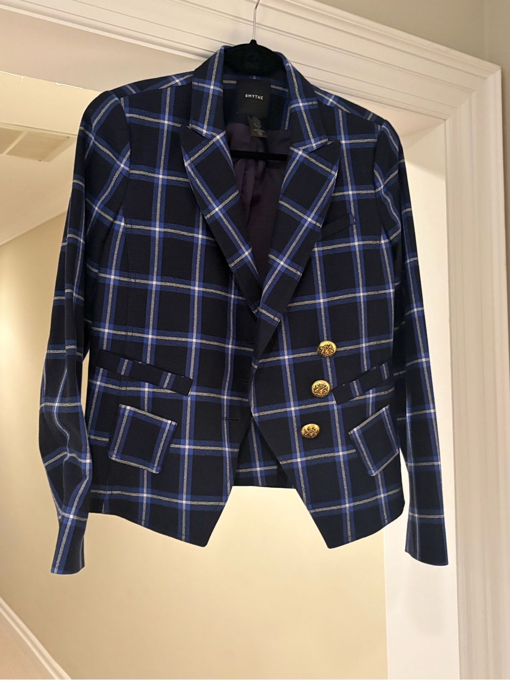 Smythe Navy and Royal Blue Plaid Blazer with Gold Buttons